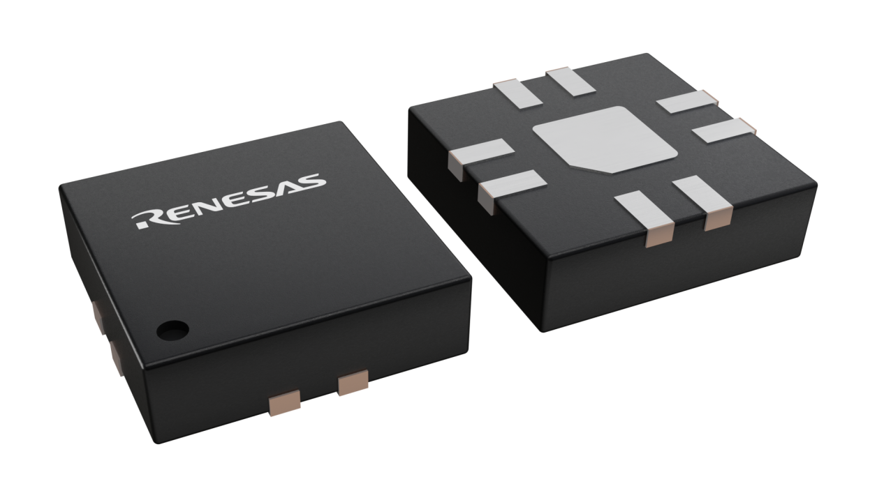 3D illustration featuring top and bottom views of QFN chip package with 8 lead count.