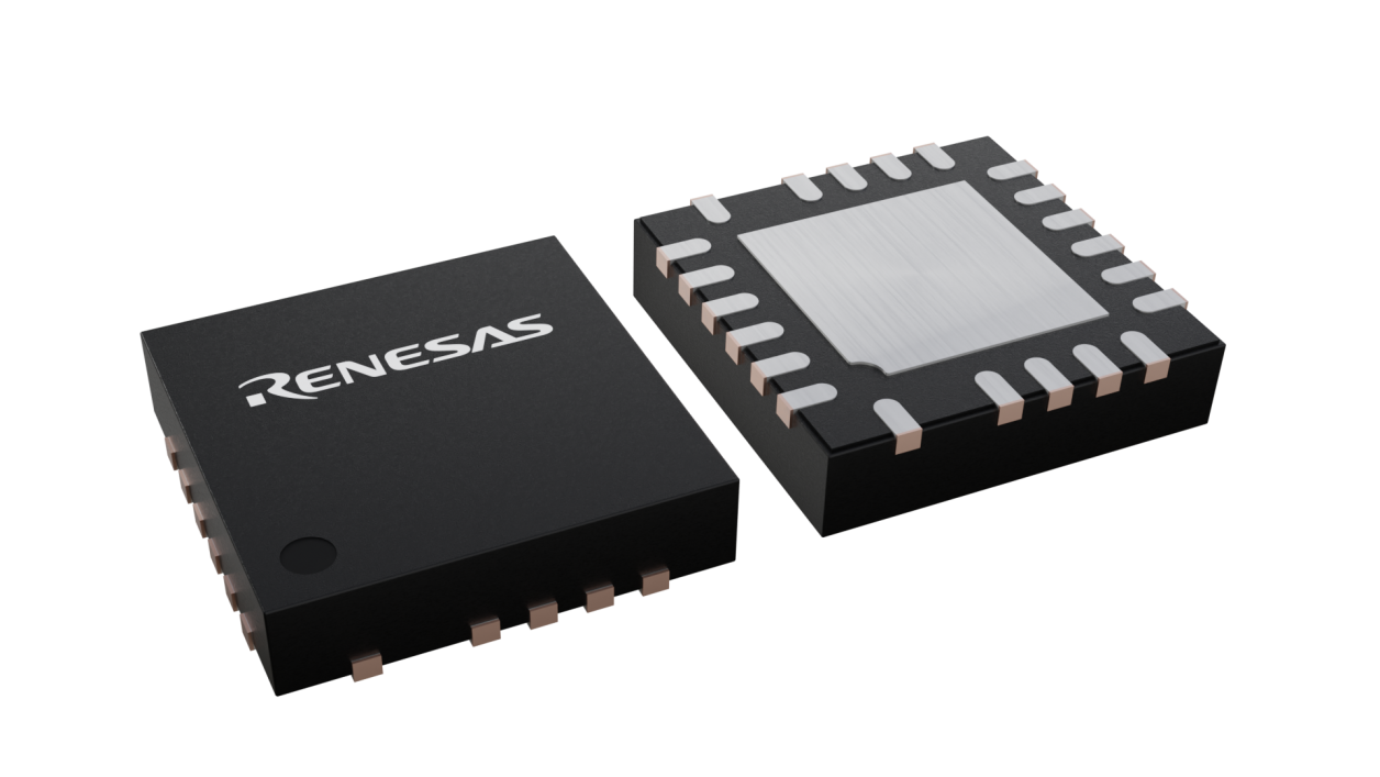 3D illustration featuring top and bottom views of SCQFN chip package with 22 lead count.