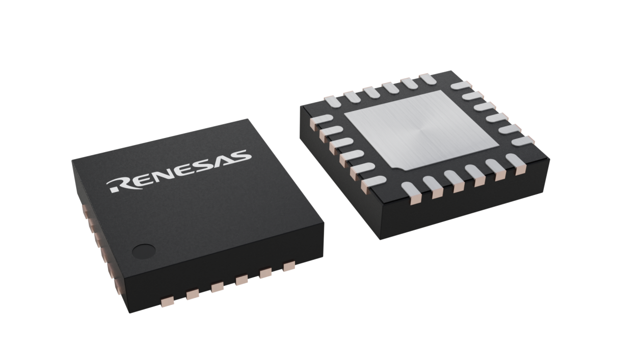 3D illustration featuring top and bottom views of SCQFN chip package with 24 lead count.