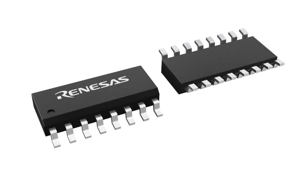 3D illustration featuring top and bottom views of SOICN chip package with 16 lead count.