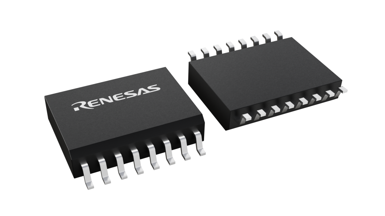 3D illustration featuring top and bottom views of SOICW chip package with 16 lead count.