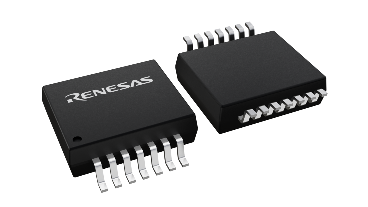 3D illustration featuring top and bottom views of SSOP chip package with 14 lead count.