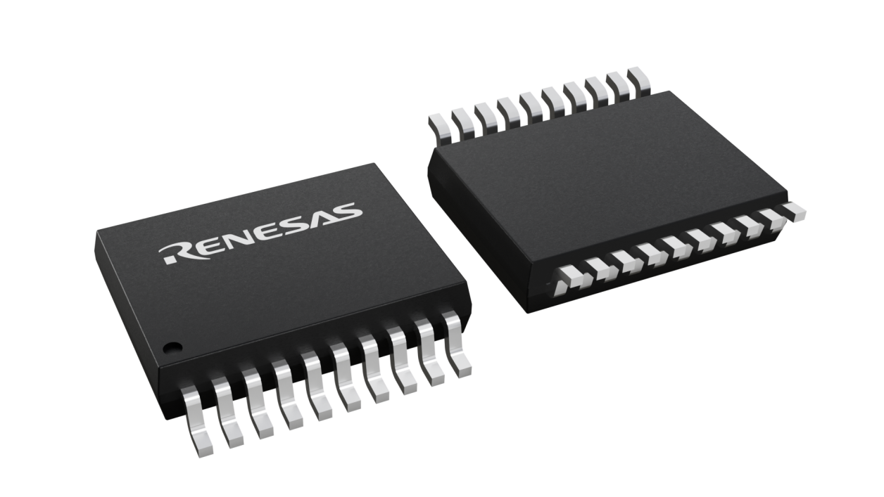 3D illustration featuring top and bottom views of SSOP chip package with 20 lead count.