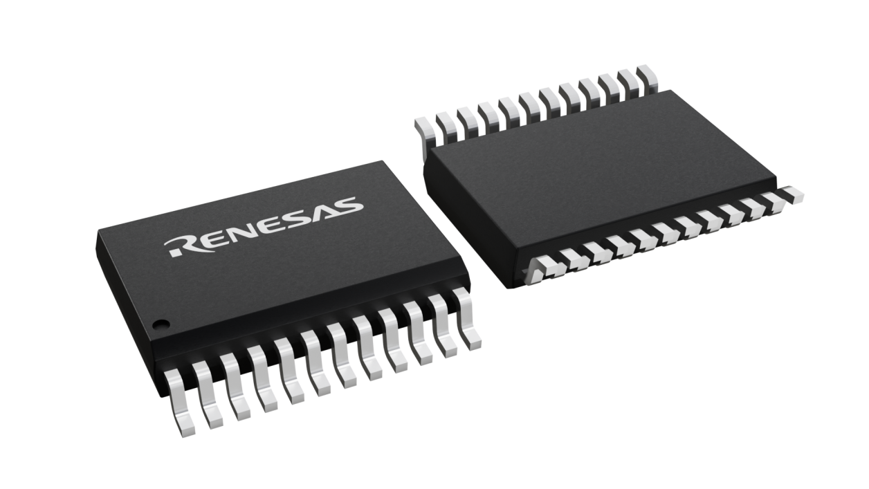 3D illustration featuring top and bottom views of SSOP chip package with 24 lead count.