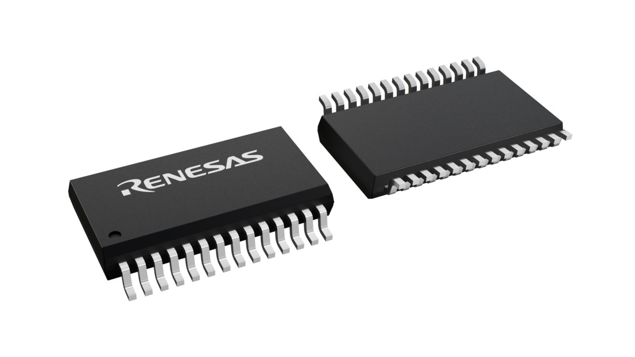 3D illustration featuring top and bottom views of SSOP chip package with 28 lead count.