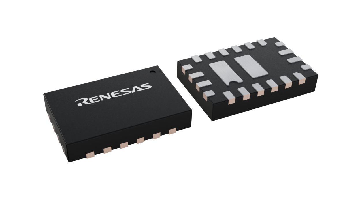 3D illustration featuring top and bottom views of STQFN chip package with 20 lead count.