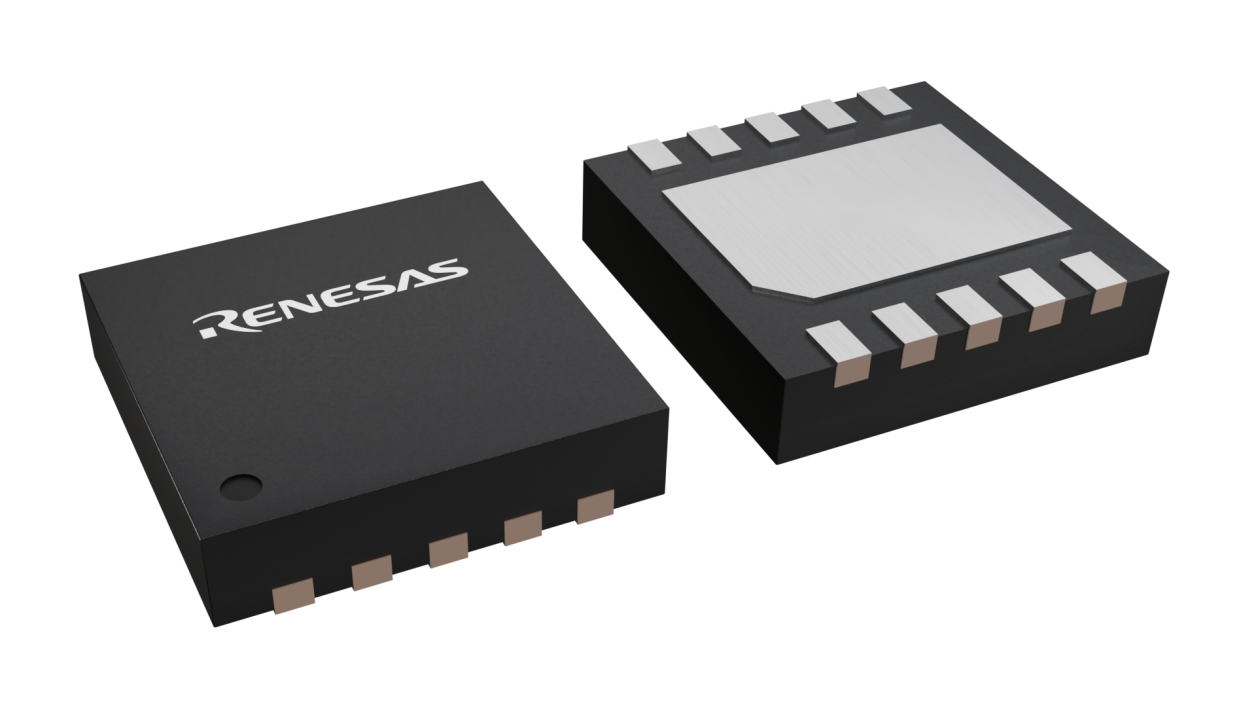 3D illustration featuring top and bottom views of TDFN chip package with 10 lead count.