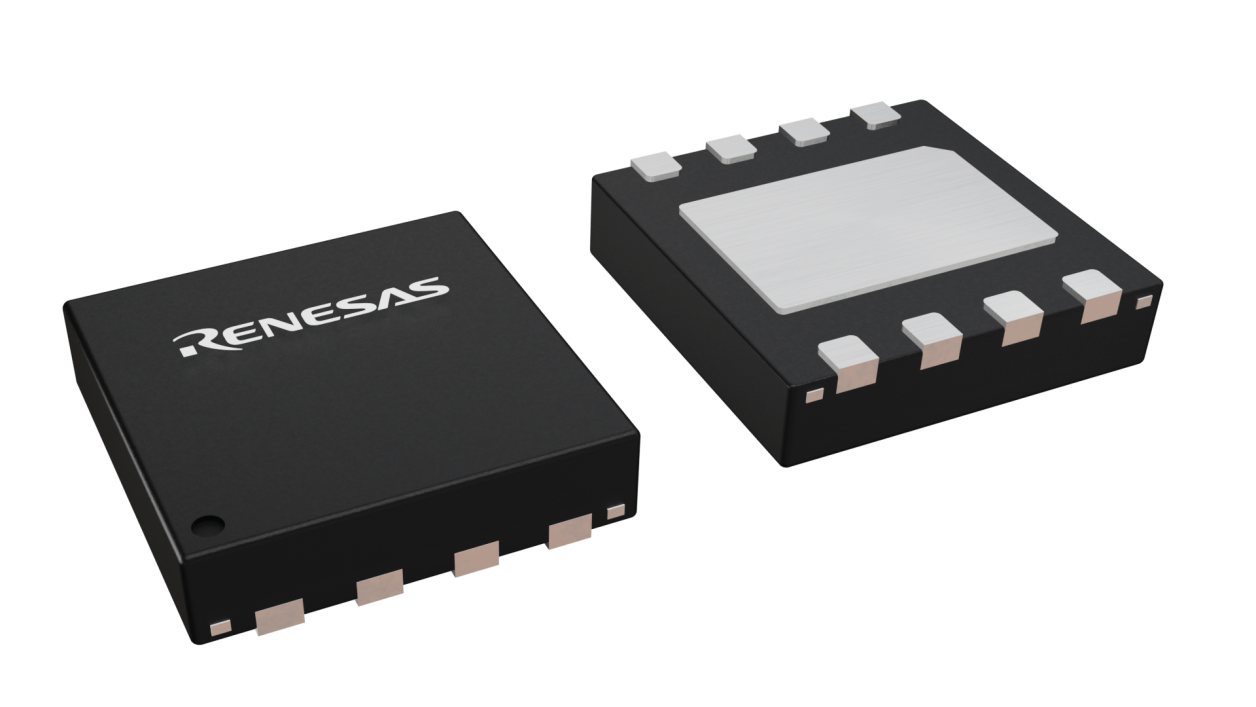 3D illustration featuring top and bottom views of TDFN IC chip package with 8 lead count.