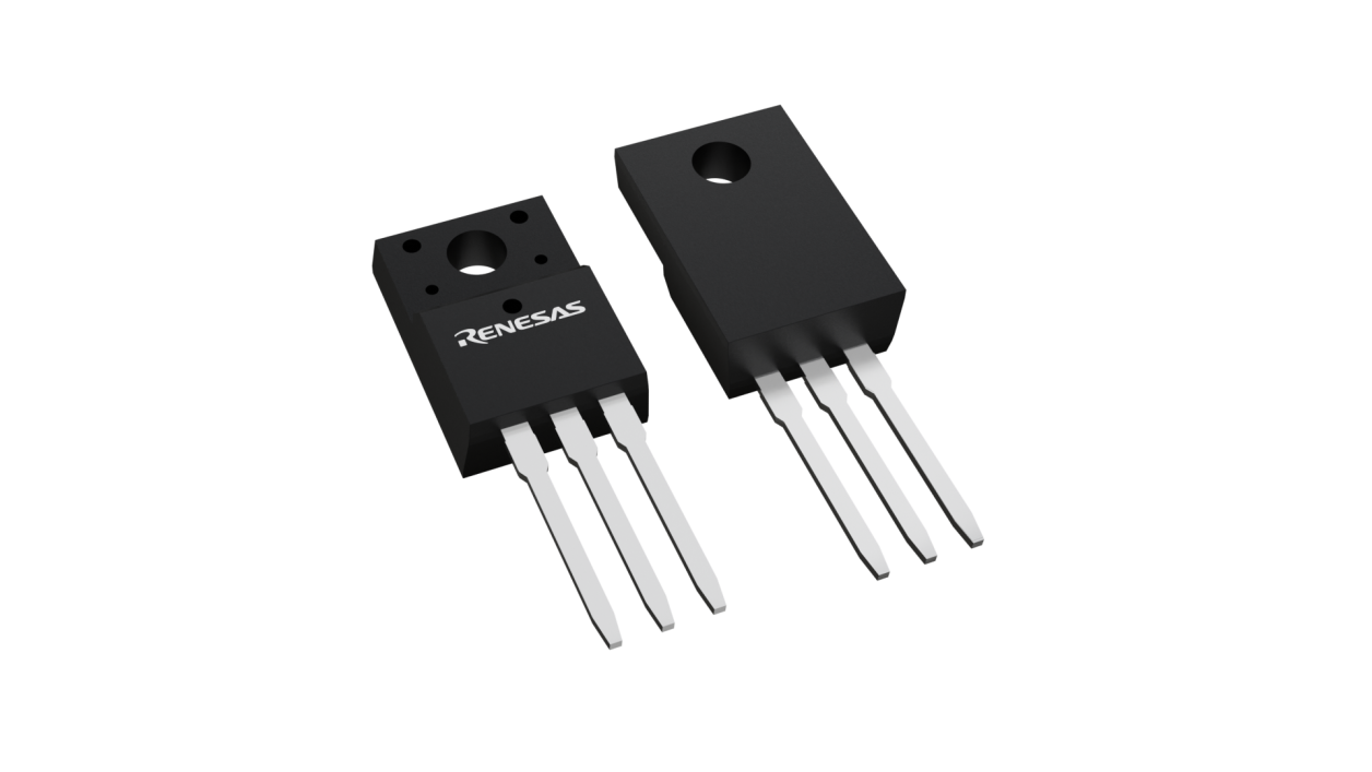 3D illustration featuring top and bottom views of TO-220FN chip package with 3 lead count.