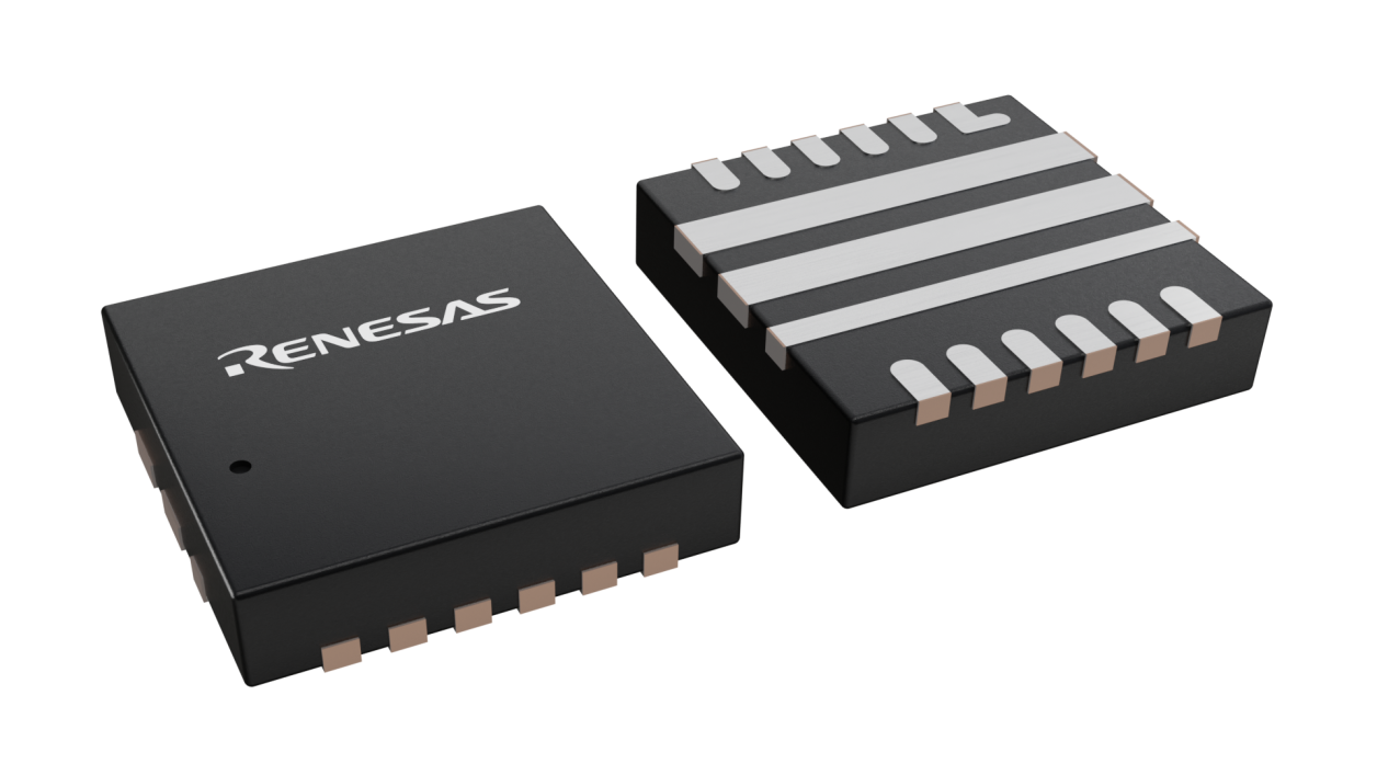 3D illustration featuring top and bottom views of TQFN chip package with 15 lead count.