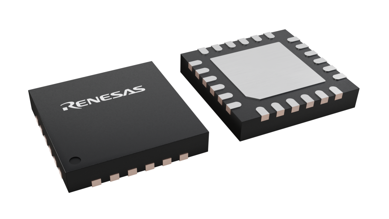 3D illustration featuring top and bottom views of TQFN IC chip package with 24 lead count.