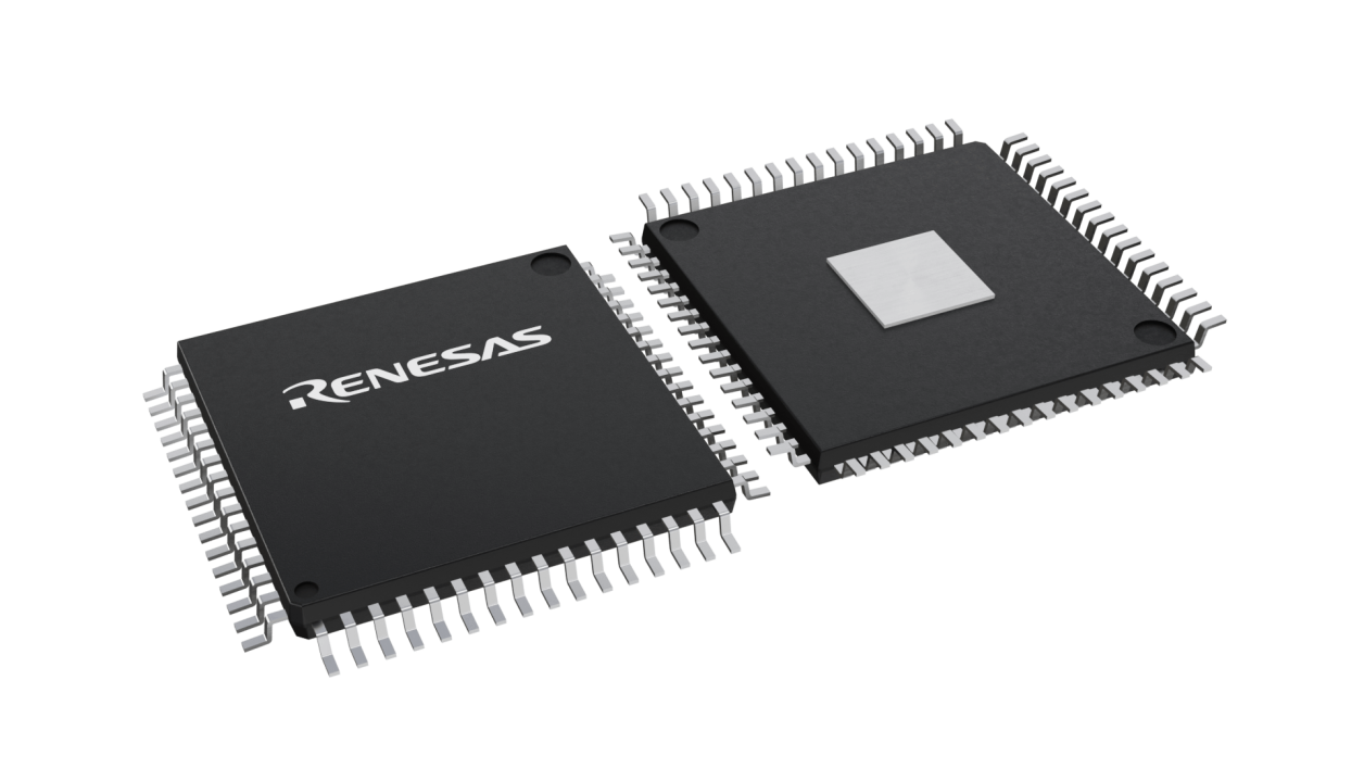 3D illustration featuring top and bottom views of TQFP-EP IC chip package with 64 lead count.