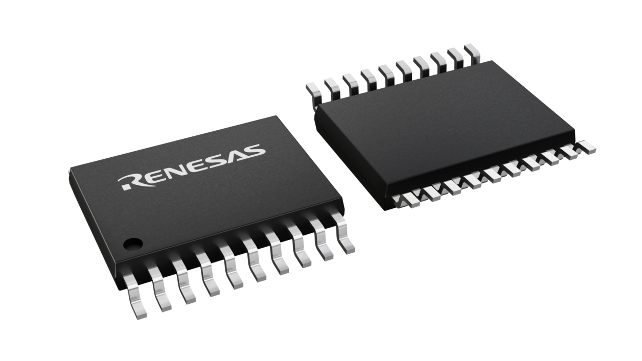 3D illustration featuring top and bottom views of TSSOP IC chip package with 20 lead count.