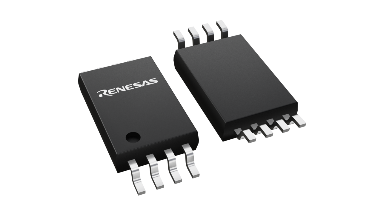 3D illustration featuring top and bottom views of TSSOP IC chip package with 8 lead count.