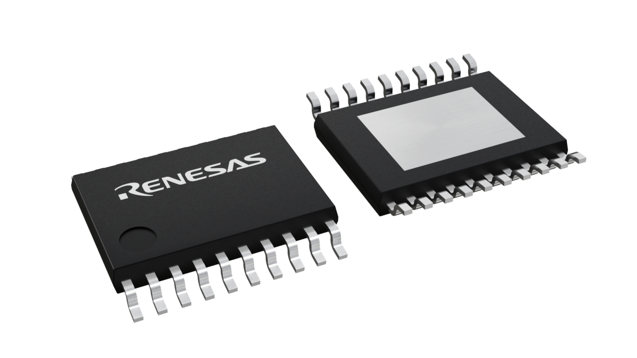 3D illustration featuring top and bottom views of TSSOP-EP IC chip package with 20 lead count.