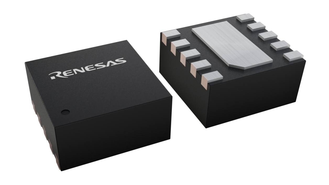 3D illustration featuring top and bottom views of VFQFPN IC chip package with 10 lead count.