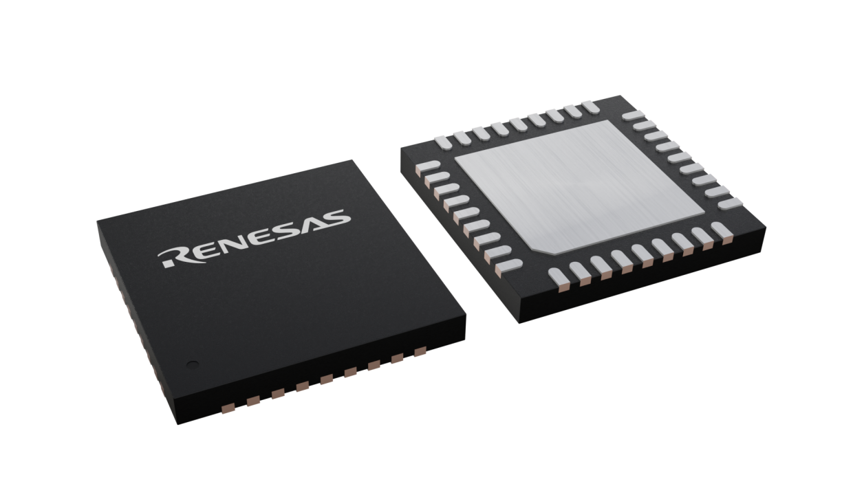 3D illustration featuring top and bottom views of VFQFPN IC chip package with 36 lead count.