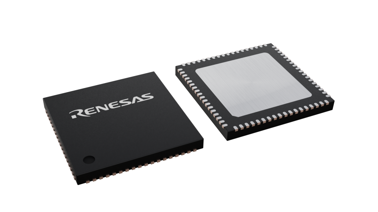3D illustration featuring top and bottom views of VFQFPN IC chip package with 72 lead count.