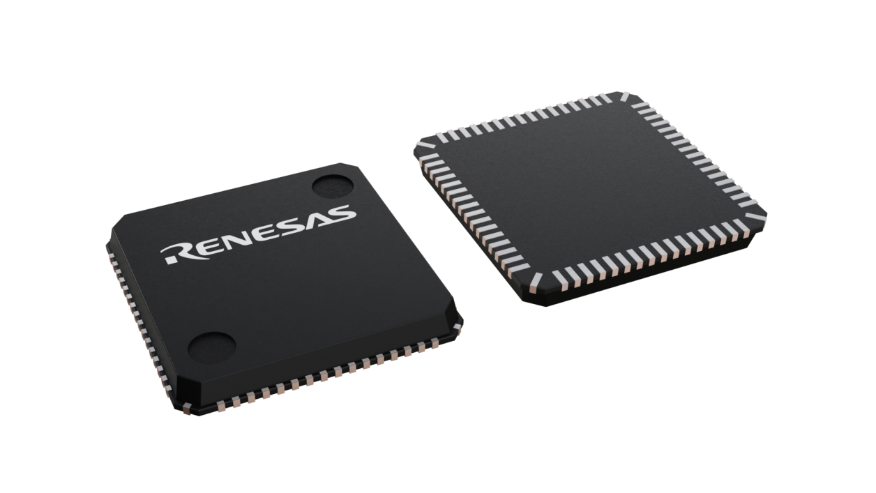 3D illustration featuring top and bottom views of VQFN IC chip package with 64 lead count.