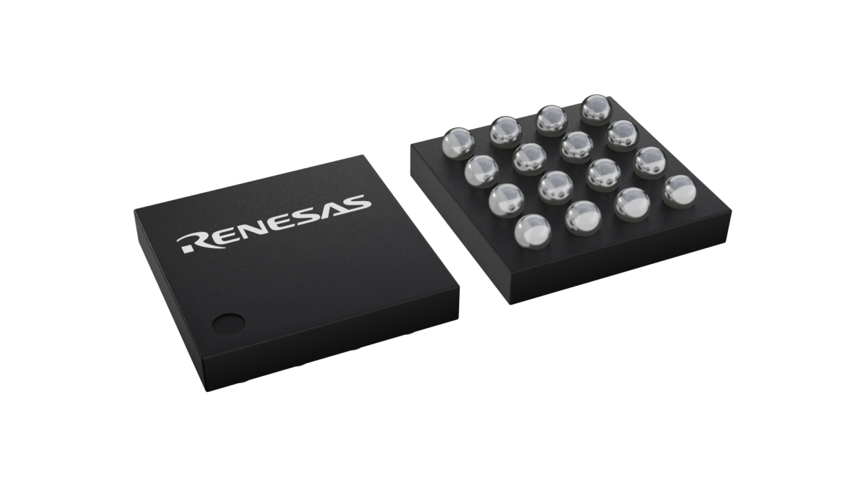 3D illustration featuring top and bottom views of WLCSP IC chip package with 16 lead count