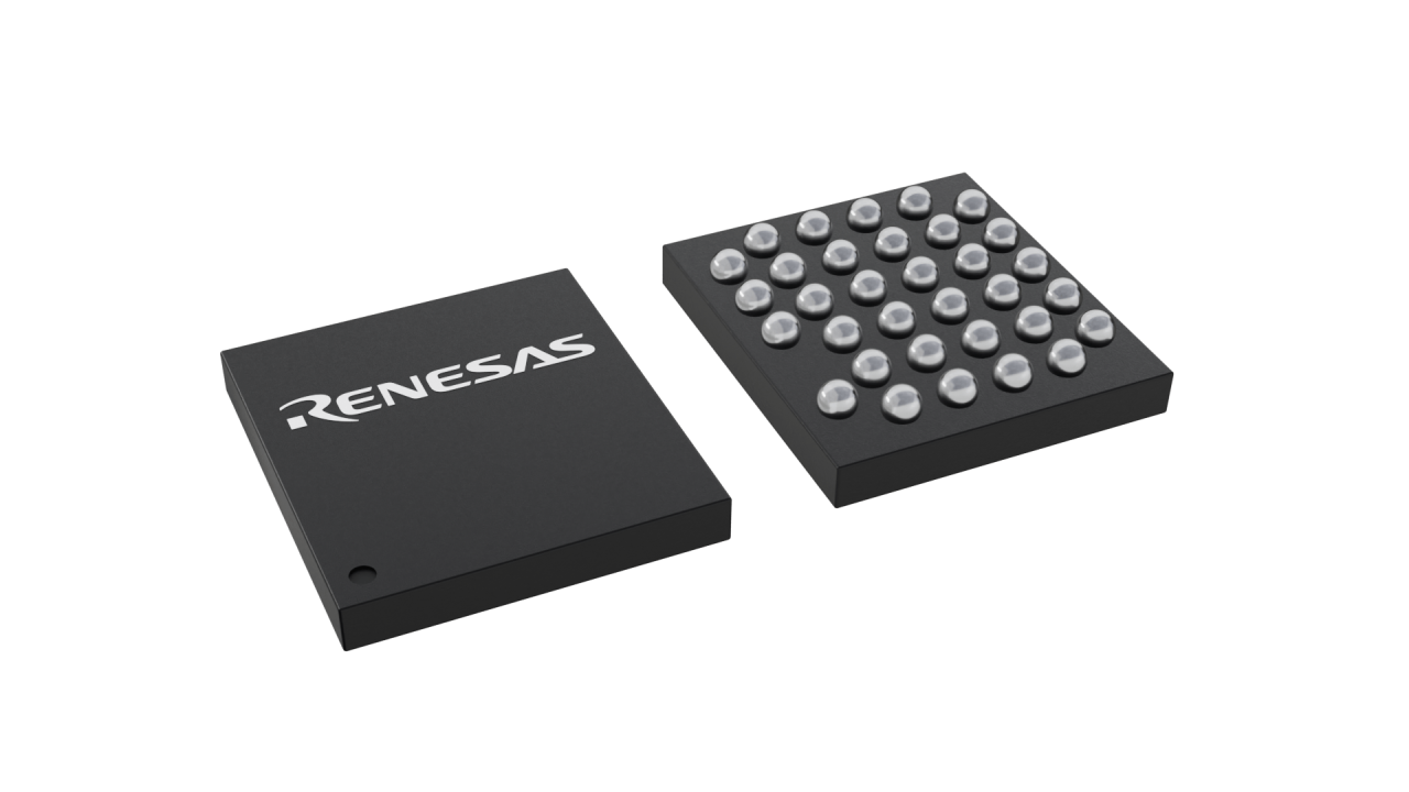 3D illustration featuring top and bottom views of WLCSP IC chip package with 33 lead count