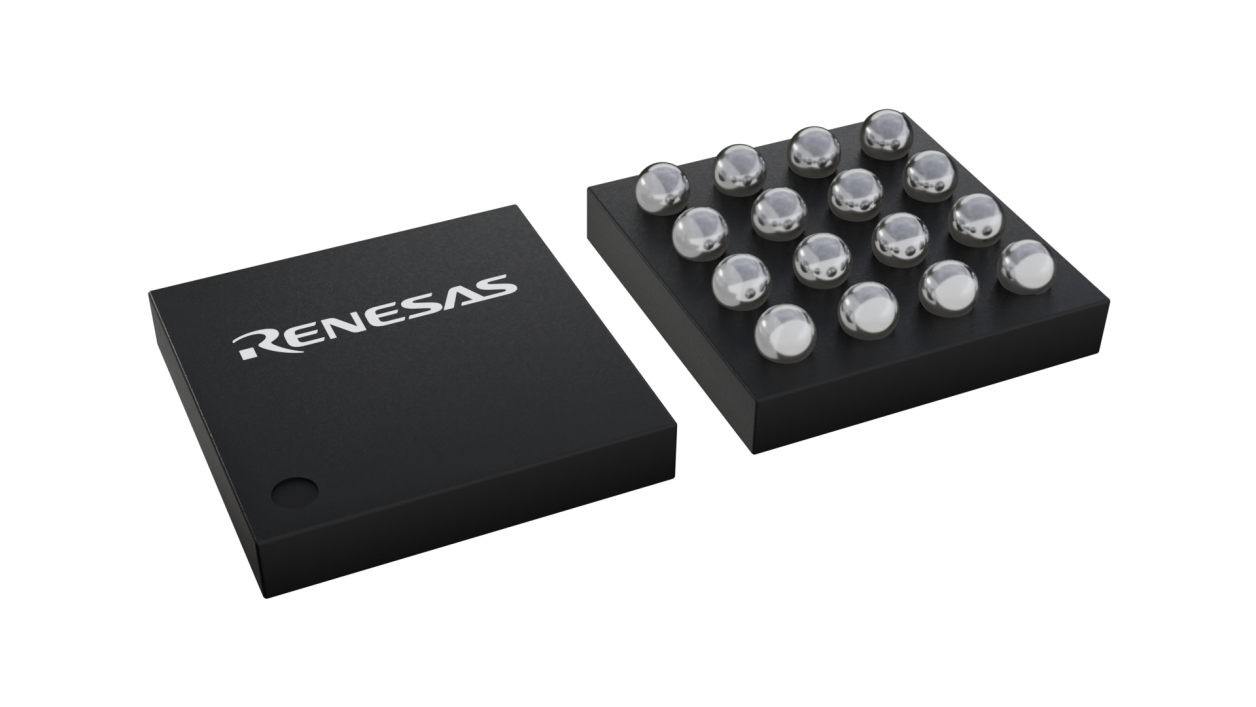 3D illustration featuring top and bottom views of WLCSP-BP IC chip package with 16 lead count.