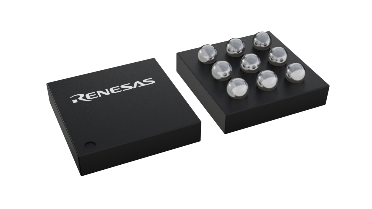 3D illustration featuring top and bottom views of WLCSP-BP IC chip package with 9 lead count.