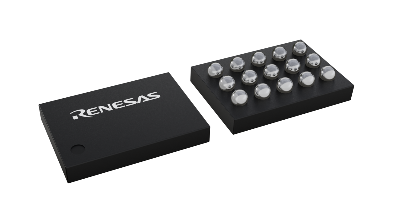 3D illustration featuring top and bottom views of WLCSP-TKCURDL IC chip package with 15 lead count.