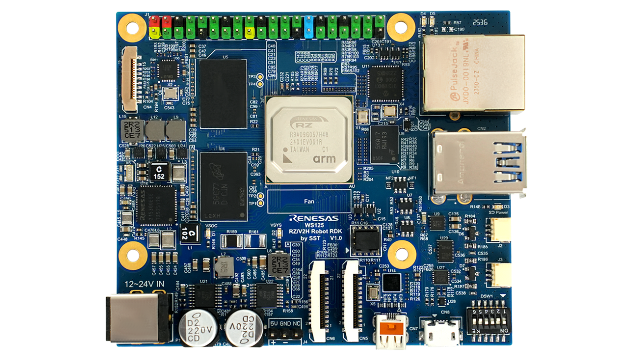 Photo showing the top of the WS125-V2HRDKREFZ Robot Development Kit board.