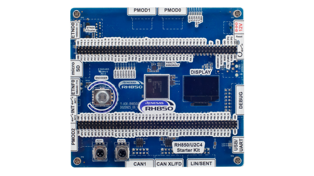 Top view of Y-ASK-RH850U2C4 board.