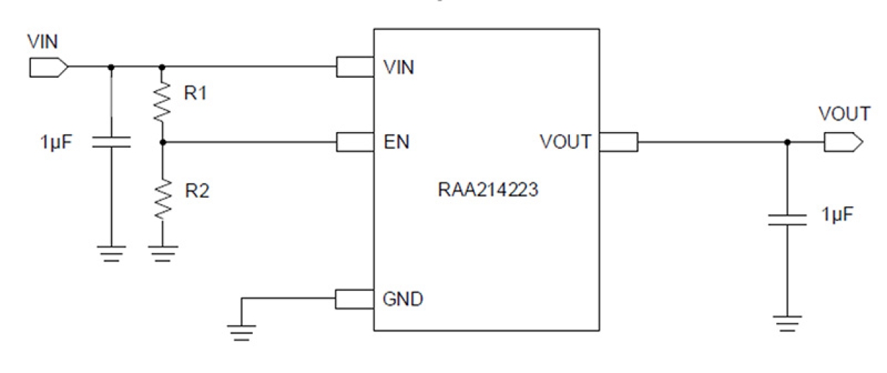 RAA214223 LDO Linear Regulator Typical Application Diagram