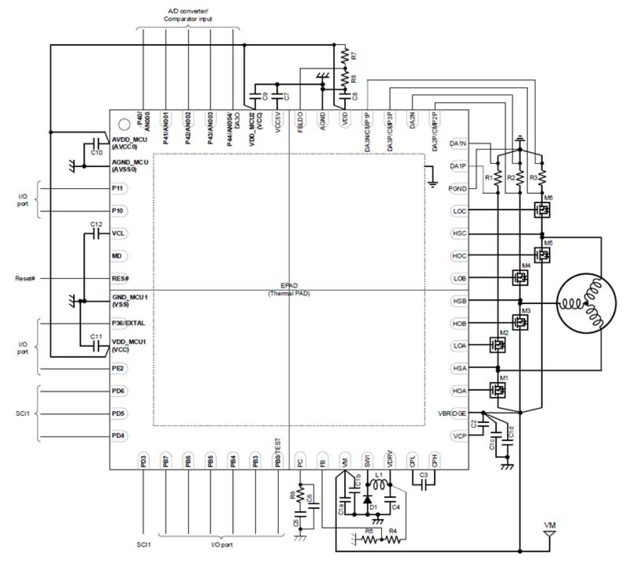 RAJ306101 External Circuit Example – 3-Shunt Sensorless FOC
