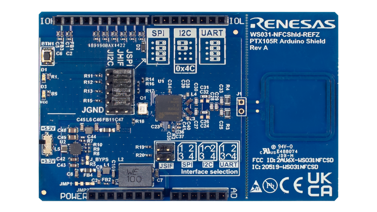 WS031-NFCSHLD-REFZ 参考设计电路板 - 顶视图