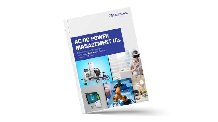 Brochure cover featuring ac dc power management IC products.