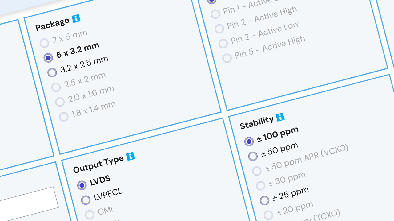 Crystal oscillator custom part configuration tool screenshot.
