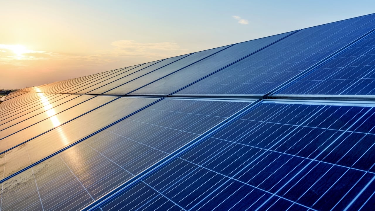 Photovoltaic Solar Panels Sun wshining on photovoltaic solar panels.