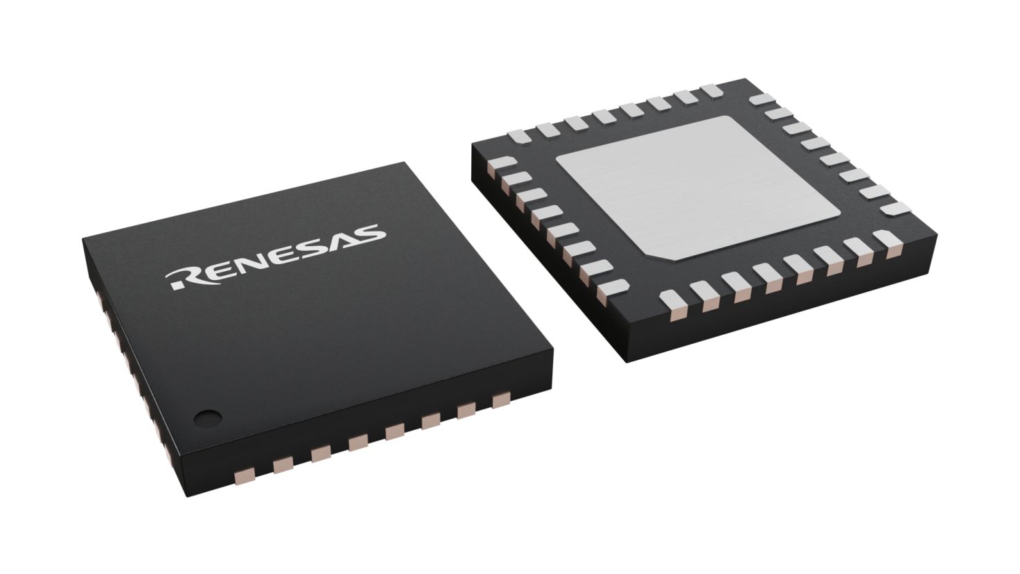 3D illustration featuring top and bottom views of TQFN chip package with 32 lead count.