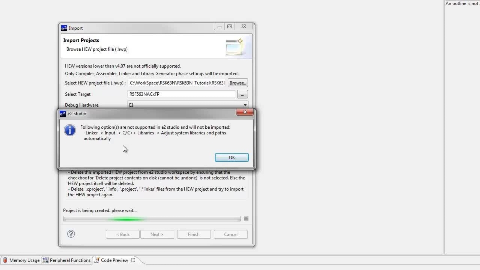 e² studio - Importing a HEW Project