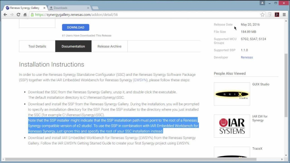 Installing IAR Embedded Workbench for Renesas Synergy(Beta)