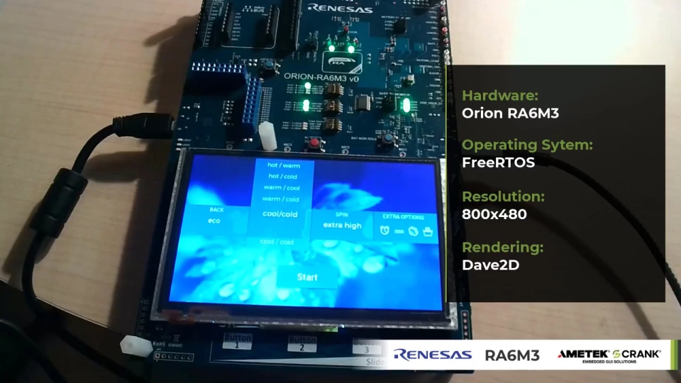 AMETEK CRANK Graphics Storyboard™ on Renesas RA6M3 MCU