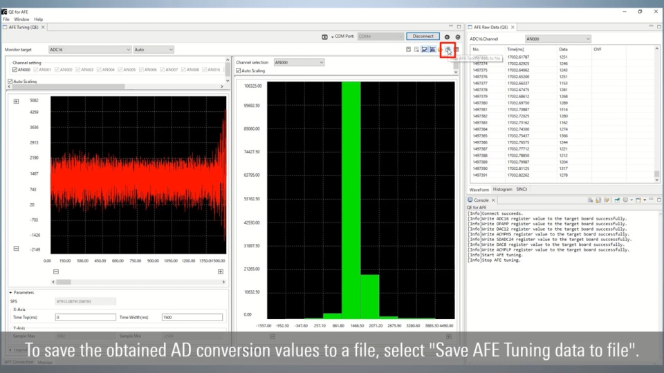 QE for AFE Tutorial: How to Save and Read the Obtained AD Conversion Values