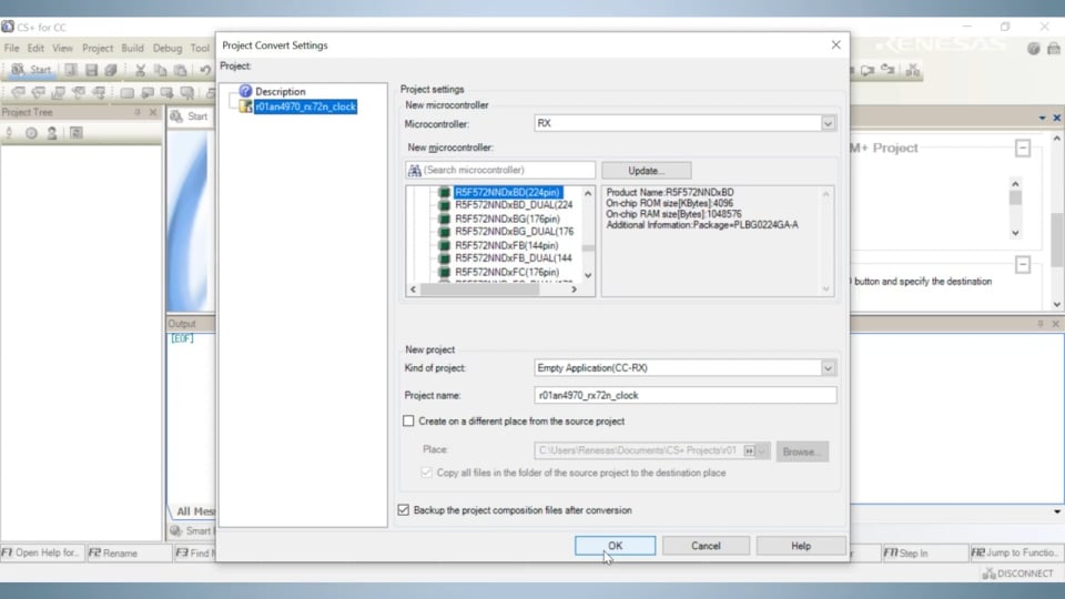 RX e² studio Project Tips - How To Convert an e² studio Sample Project Into a CS+ Project