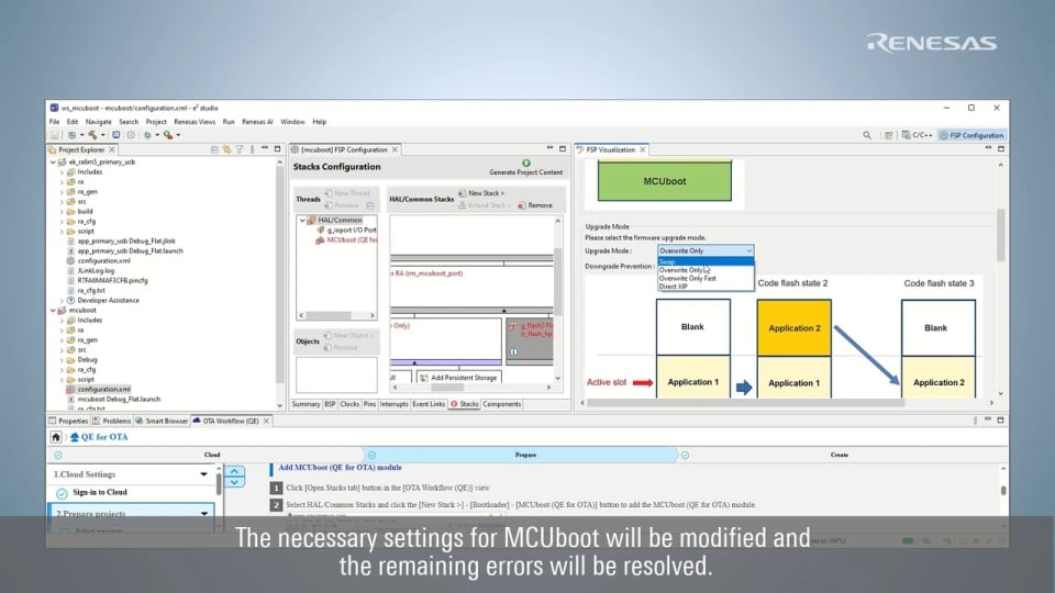 QE for OTA Tutorial: Firmware Update Using MCUboot on RA6M5